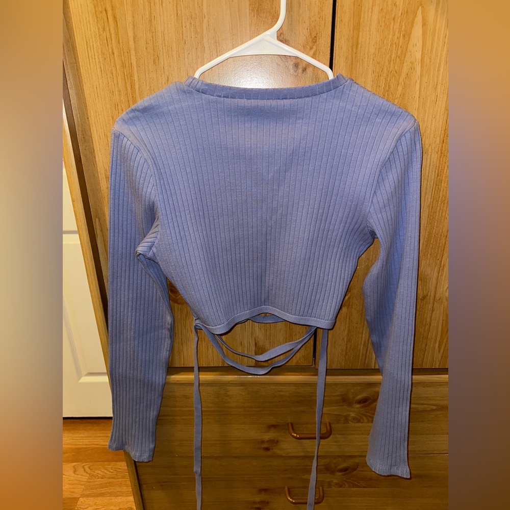 Zara Blue Ribbed Crop Top - Picture 2 of 3